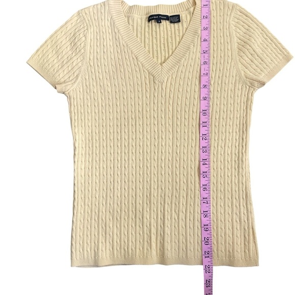 VTG Jeanne Pierre Cream Cable Knit Short Sleeve Sweater Sz S - Picture 5 of 5